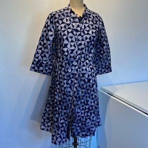 Wax print indigo print button front tunic with triangle pattern made in Kenya